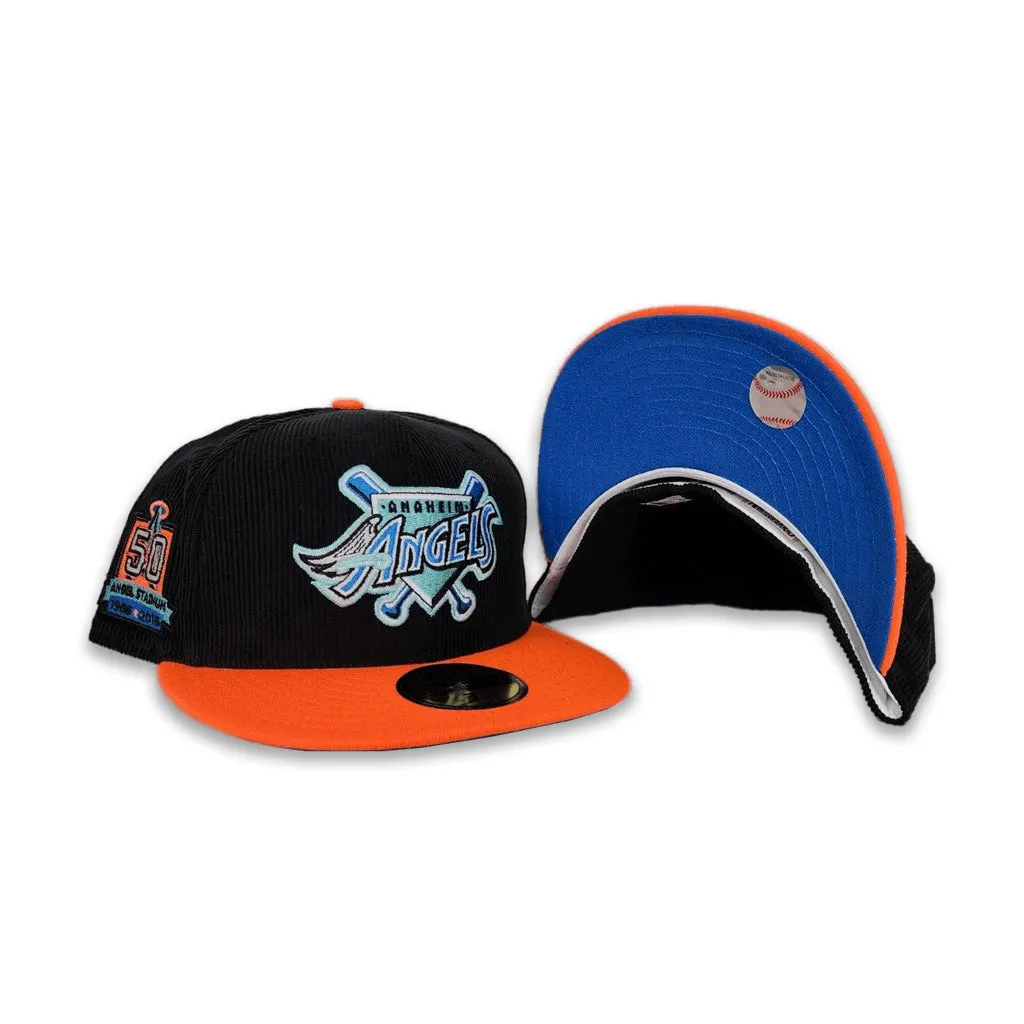 Black Corduroy Glow In The Dark Los Angeles Angels Orange Visor Sea Blue Bottom 50th Anniversary Side Patch New Era 59Fifty Fitted