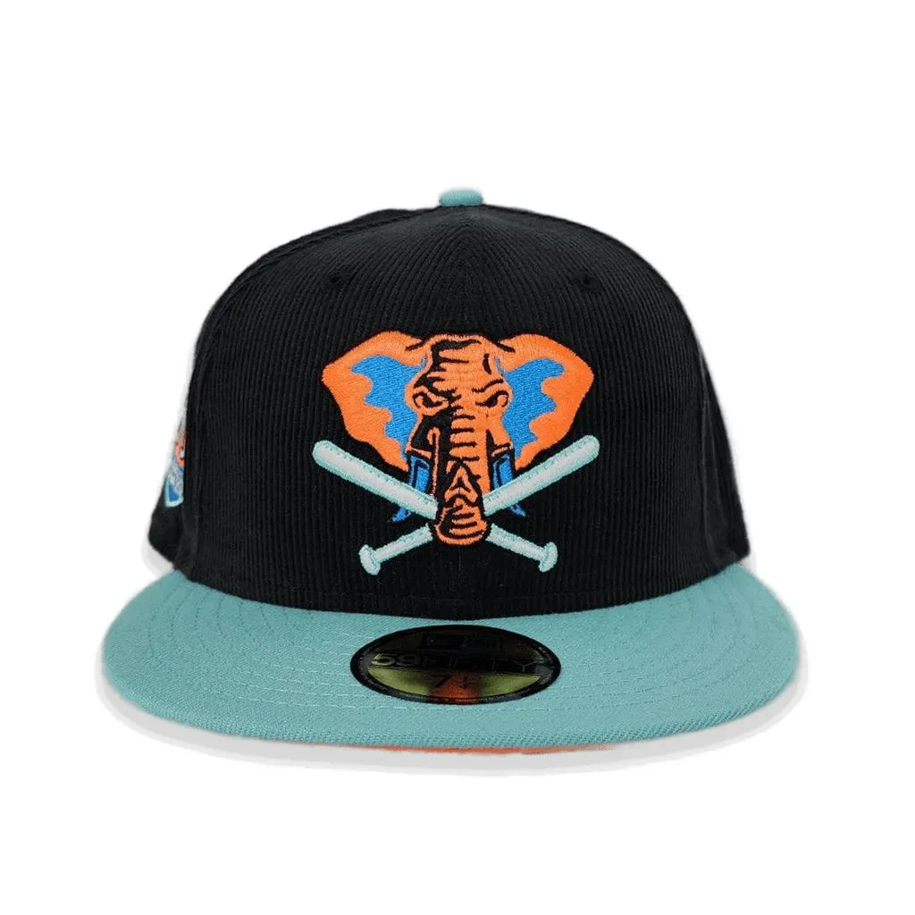 Black Corduroy Glow In The Dark Oakland Athletics Blue Tint Visor Orange Bottom 50th Anniversary Side Patch New Era 59Fifty Fitted