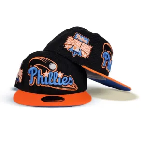 Black Corduroy Glow In the Dark Philadelphia Phillies Orange Visor Sea Blue Bottom 1996 All Star Game Side Patch New Era 59Fifty Fitted