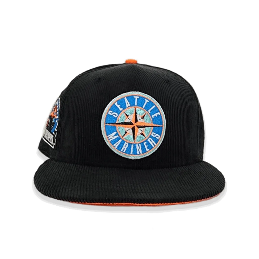 Black Corduroy Glow In The Dark Seattle Mariners Orange Bottom 30th Anniversary Side Patch New Era 59Fifty Fitted
