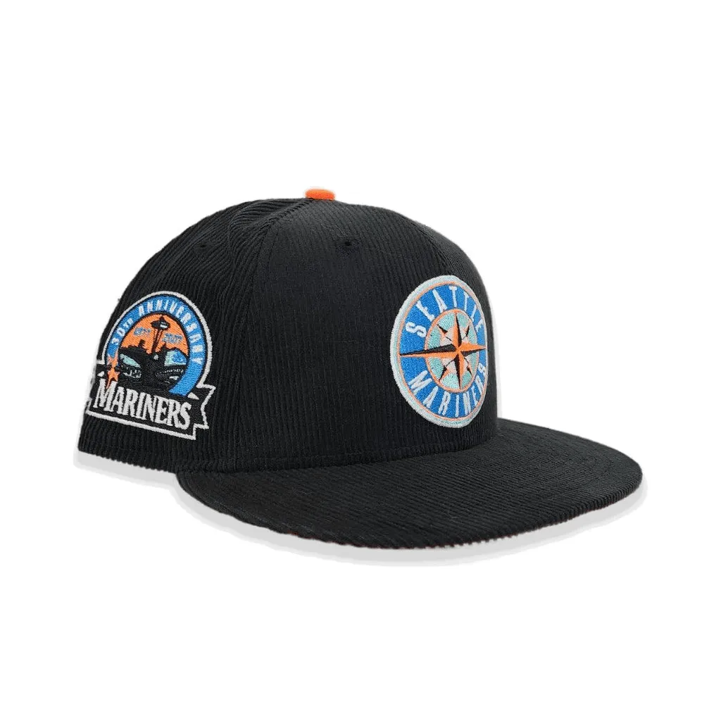 Black Corduroy Glow In The Dark Seattle Mariners Orange Bottom 30th Anniversary Side Patch New Era 59Fifty Fitted