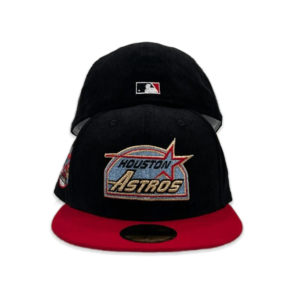 Black Corduroy Houston Astros Red Visor Icy Blue Bottom 35th Great Years Side Patch New Era 59Fifty Fitted