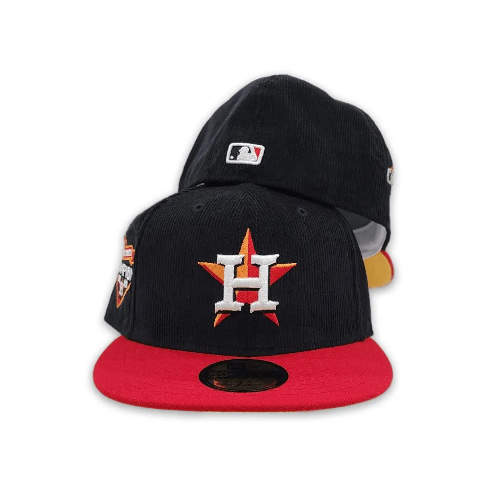 Black Corduroy Houston Astros Red Visor Yellow Bottom 2022 World Series Champions Side Patch New Era 59Fifty Fitted