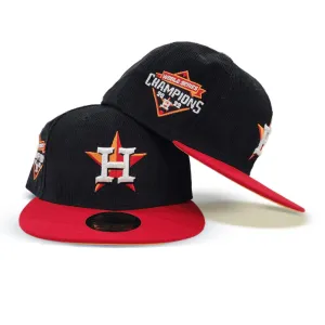 Black Corduroy Houston Astros Red Visor Yellow Bottom 2022 World Series Champions Side Patch New Era 59Fifty Fitted