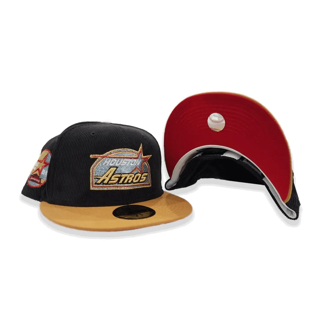 Black Corduroy Houston Astros Tan Visor Red Bottom 35th Great Years Side Patch New Era 59Fifty Fitted