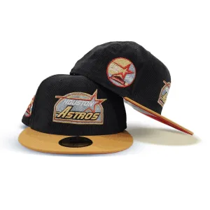 Black Corduroy Houston Astros Tan Visor Red Bottom 35th Great Years Side Patch New Era 59Fifty Fitted