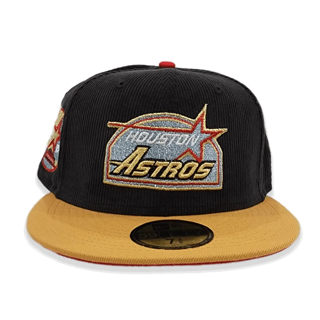 Black Corduroy Houston Astros Tan Visor Red Bottom 35th Great Years Side Patch New Era 59Fifty Fitted
