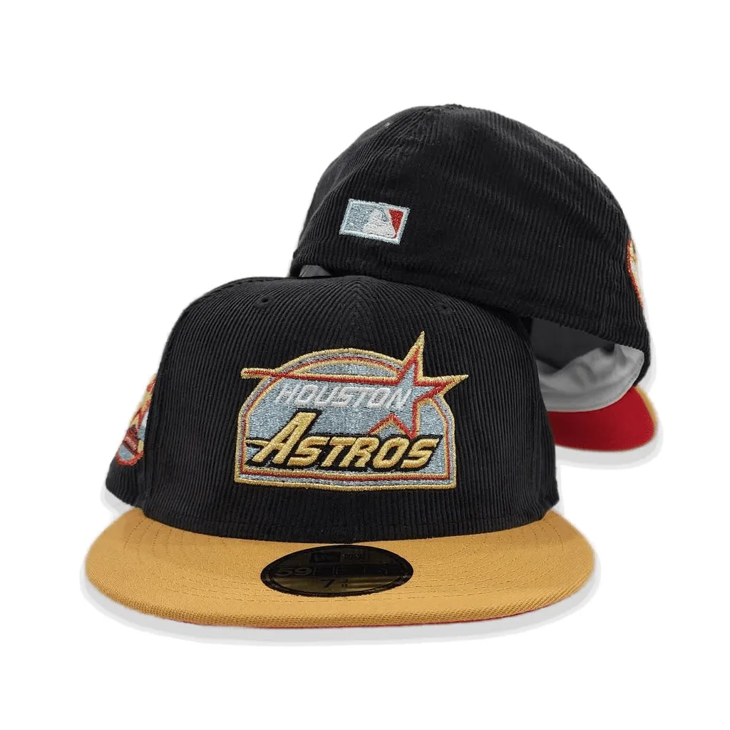 Black Corduroy Houston Astros Tan Visor Red Bottom 35th Great Years Side Patch New Era 59Fifty Fitted