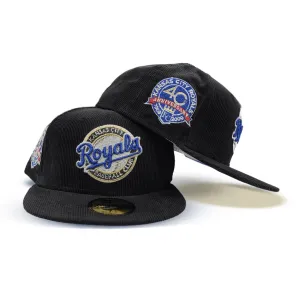 Black Corduroy Kansas City Royals Royal Blue Bottom 40th Anniversary Side Patch New Era 59Fifty Fitted