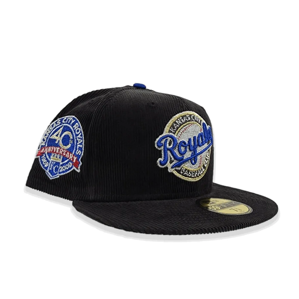 Black Corduroy Kansas City Royals Royal Blue Bottom 40th Anniversary Side Patch New Era 59Fifty Fitted