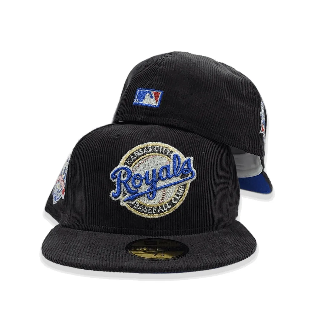 Black Corduroy Kansas City Royals Royal Blue Bottom 40th Anniversary Side Patch New Era 59Fifty Fitted