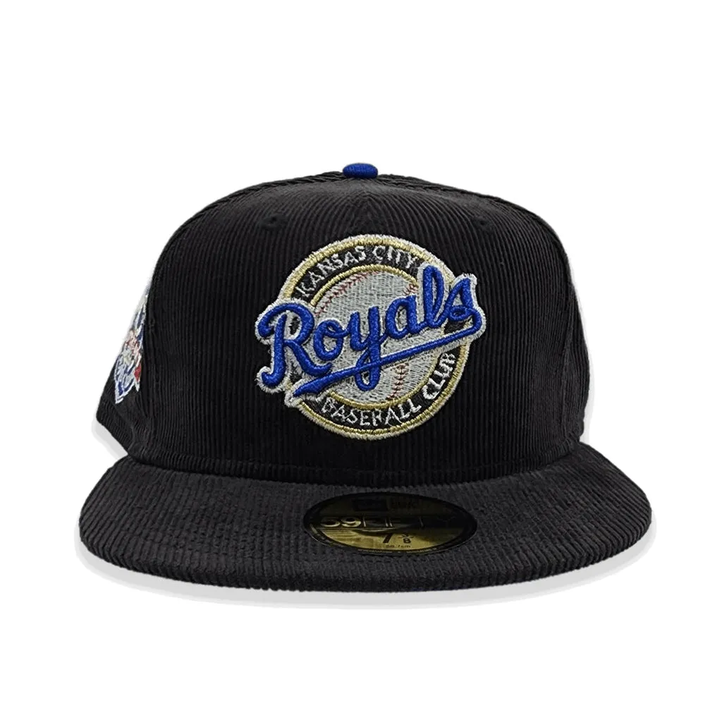 Black Corduroy Kansas City Royals Royal Blue Bottom 40th Anniversary Side Patch New Era 59Fifty Fitted
