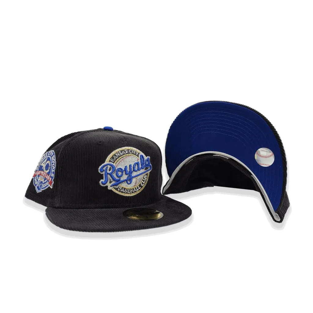 Black Corduroy Kansas City Royals Royal Blue Bottom 40th Anniversary Side Patch New Era 59Fifty Fitted