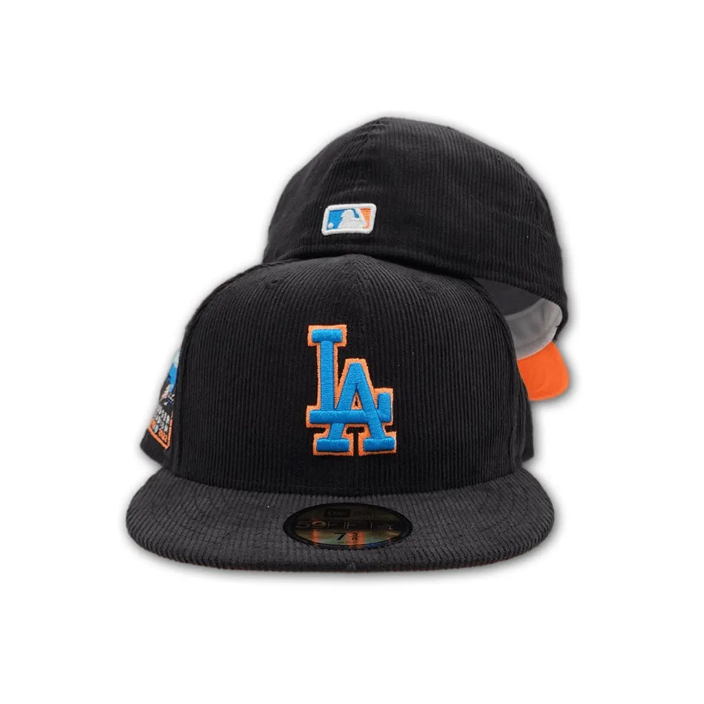 Black Corduroy Los Angeles Dodgers Orange Bottom 60th Anniversary Side Patch New Era 59Fifty Fitted