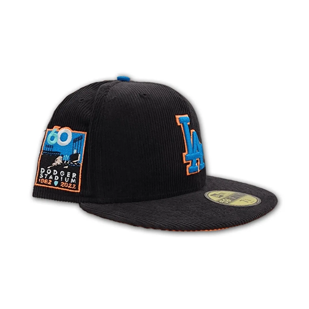 Black Corduroy Los Angeles Dodgers Orange Bottom 60th Anniversary Side Patch New Era 59Fifty Fitted