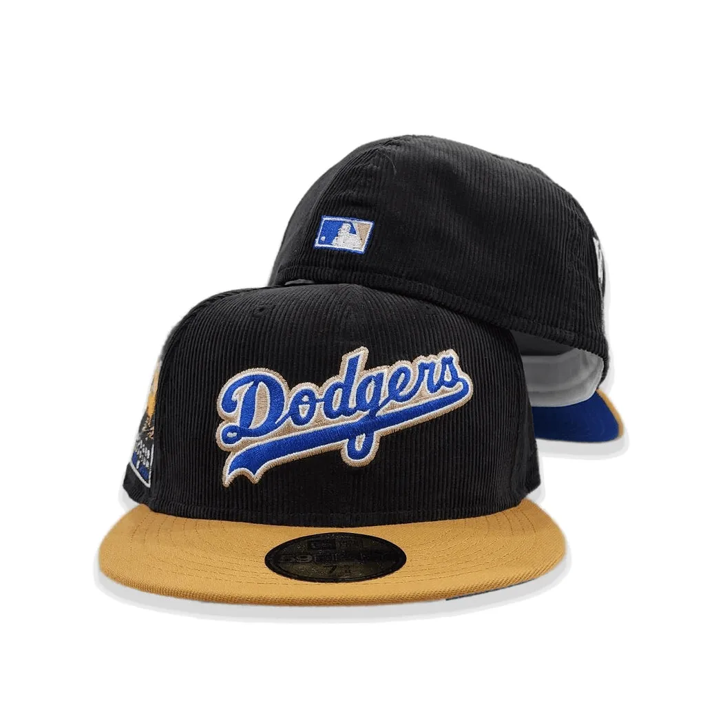 Black Corduroy Los Angeles Dodgers Tan Visor Royal Blue Bottom 60th Anniversary Side Patch New Era 59Fifty Fitted
