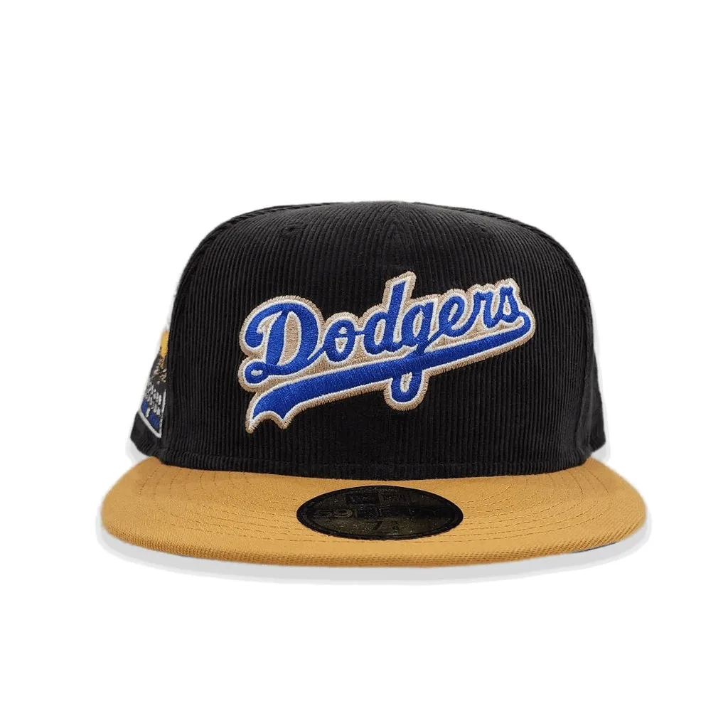 Black Corduroy Los Angeles Dodgers Tan Visor Royal Blue Bottom 60th Anniversary Side Patch New Era 59Fifty Fitted