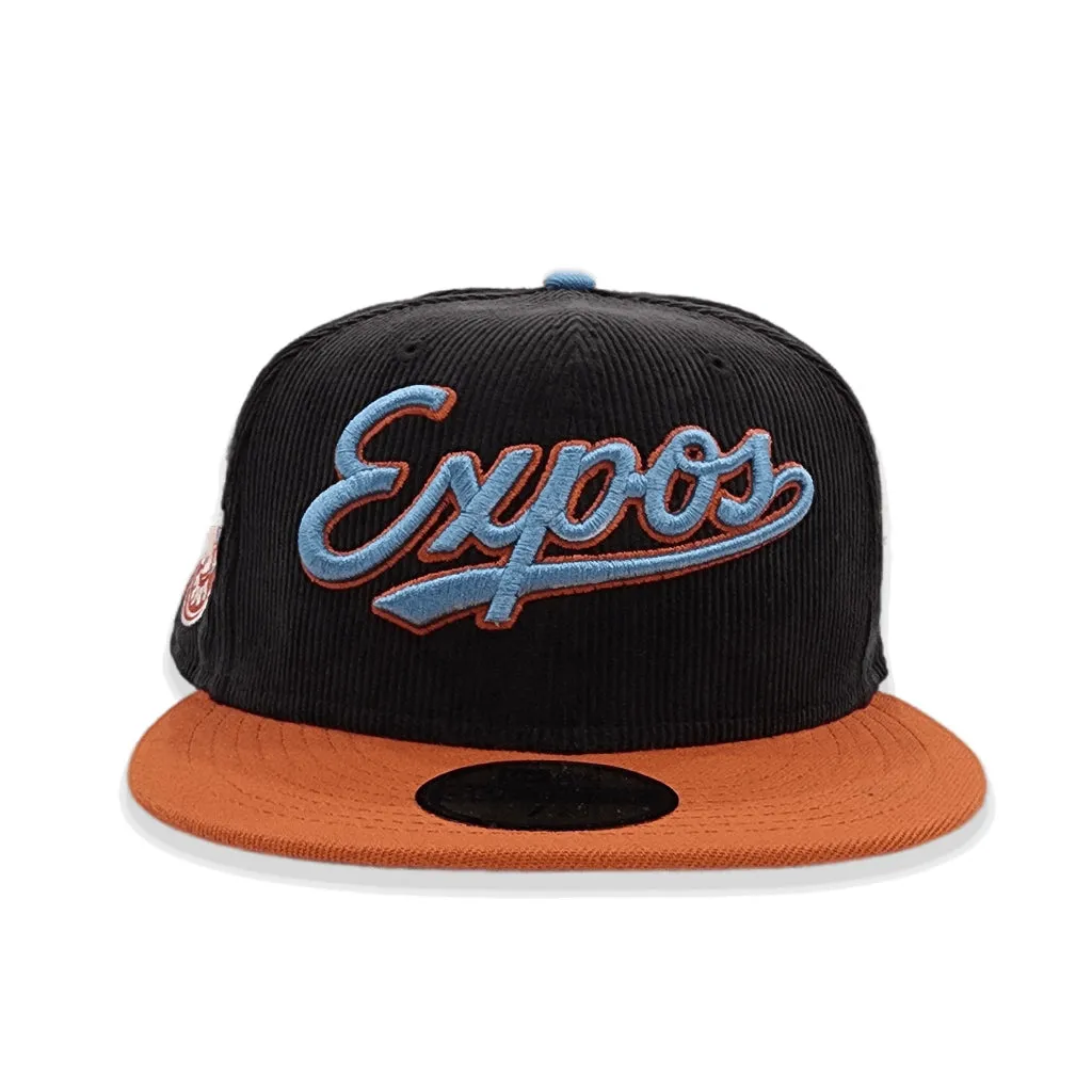 Black Corduroy Montreal Expos Rust Visor Icy Blue Bottom 25th Anniversary Side Patch New Era 59Fifty Fitted