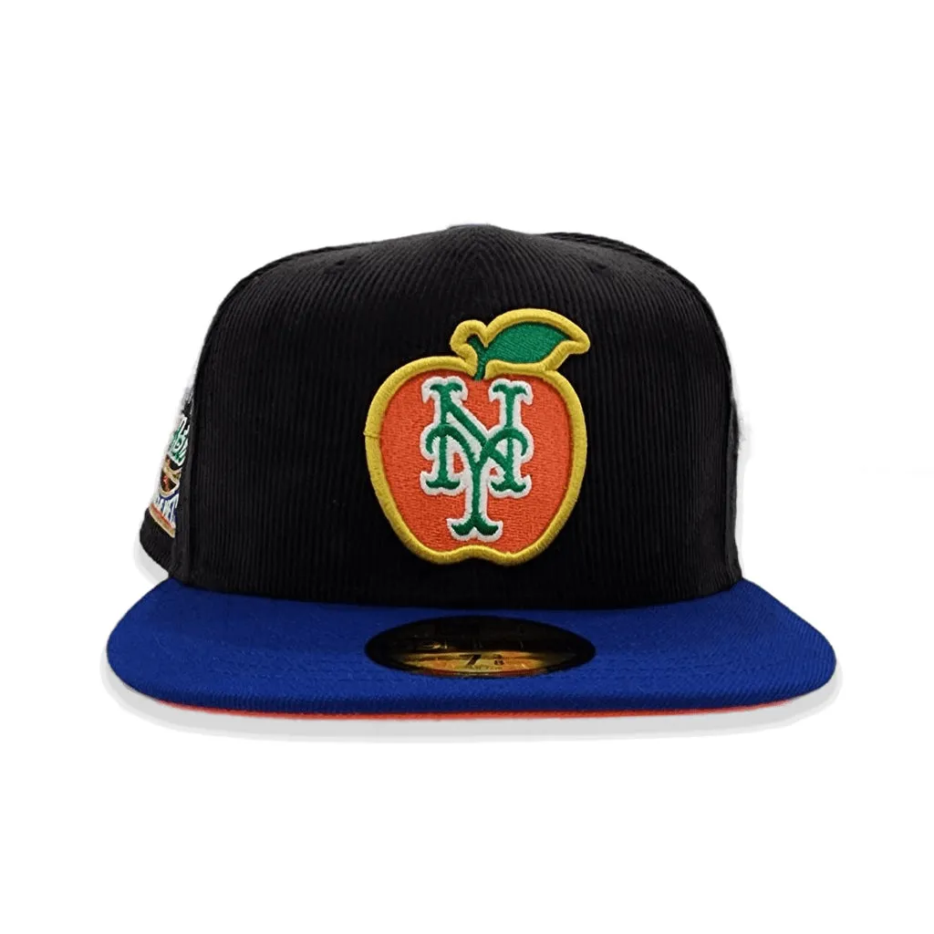 Black Corduroy New York Mets Royal Blue Visor Orange Bottom 25th Anniversary Side Patch New Era 59Fifty Fitted