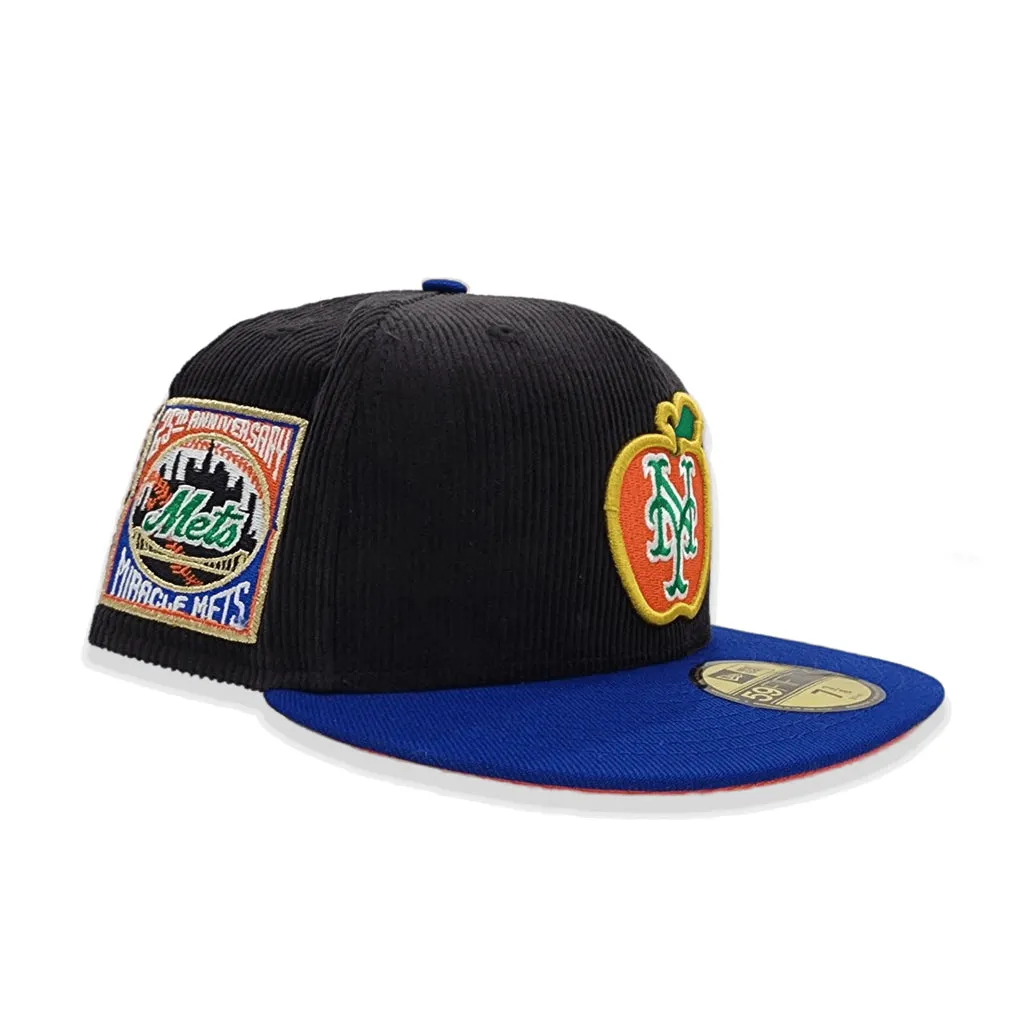 Black Corduroy New York Mets Royal Blue Visor Orange Bottom 25th Anniversary Side Patch New Era 59Fifty Fitted