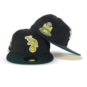 Black Corduroy Oakland Athletics Dark Green Visor Gray Bottom 40th Anniversary Side Patch New Era 59Fifty Fitted