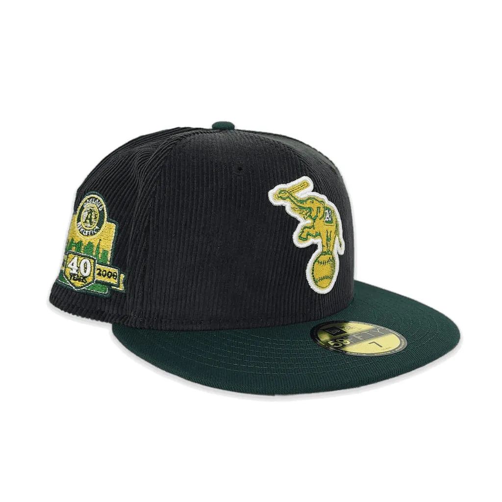 Black Corduroy Oakland Athletics Dark Green Visor Gray Bottom 40th Anniversary Side Patch New Era 59Fifty Fitted