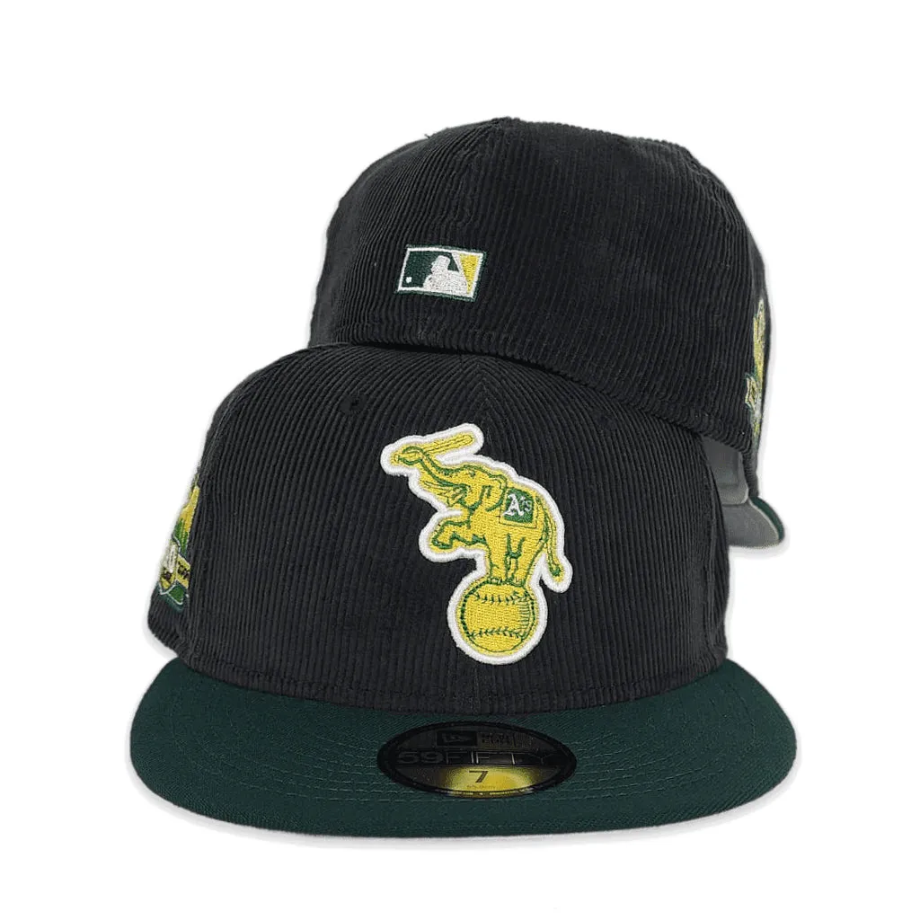Black Corduroy Oakland Athletics Dark Green Visor Gray Bottom 40th Anniversary Side Patch New Era 59Fifty Fitted
