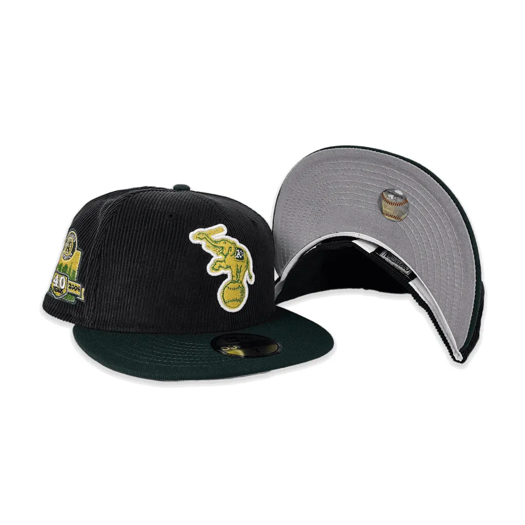 Black Corduroy Oakland Athletics Dark Green Visor Gray Bottom 40th Anniversary Side Patch New Era 59Fifty Fitted