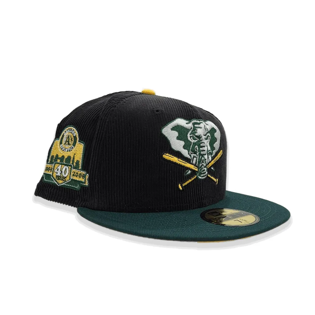 Black Corduroy Oakland Athletics Dark Green Visor Yellow Bottom 40th Anniversary Side Patch New Era 59Fifty Fitted