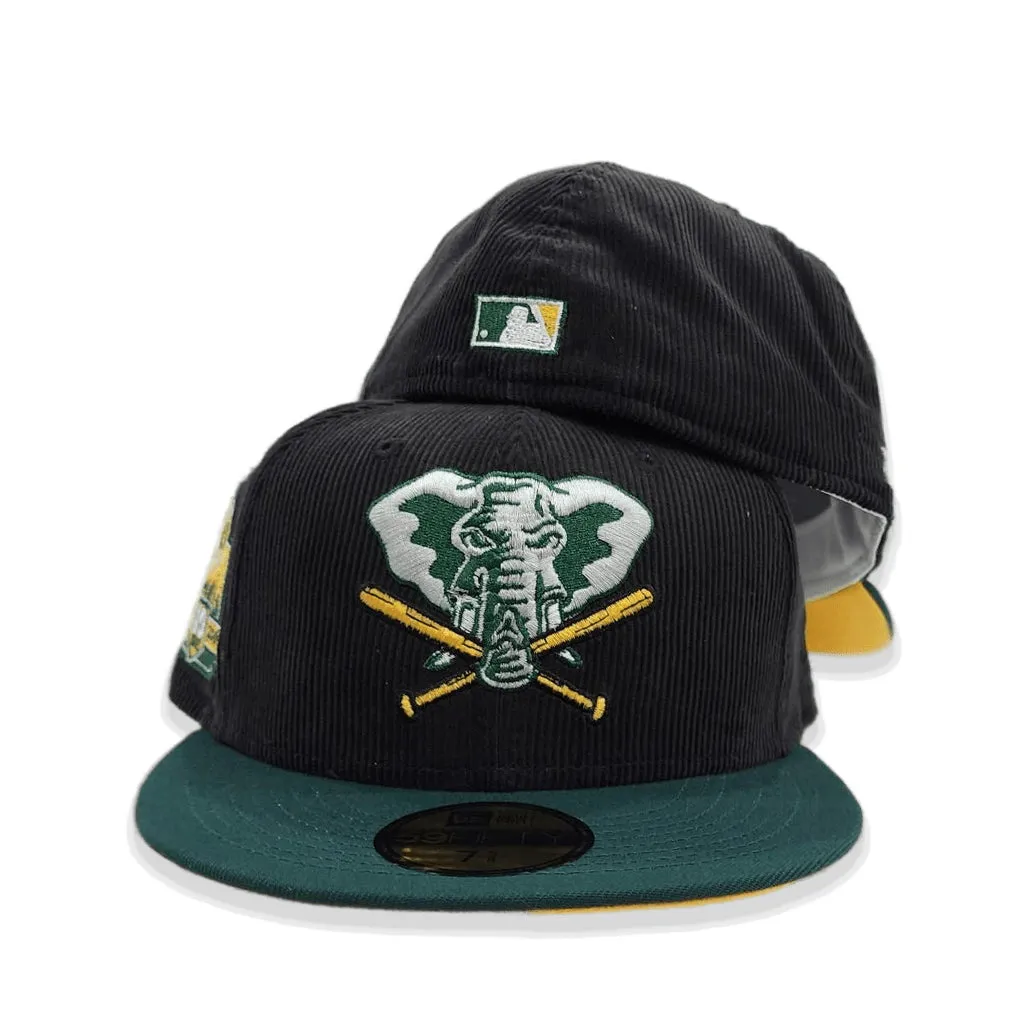 Black Corduroy Oakland Athletics Dark Green Visor Yellow Bottom 40th Anniversary Side Patch New Era 59Fifty Fitted