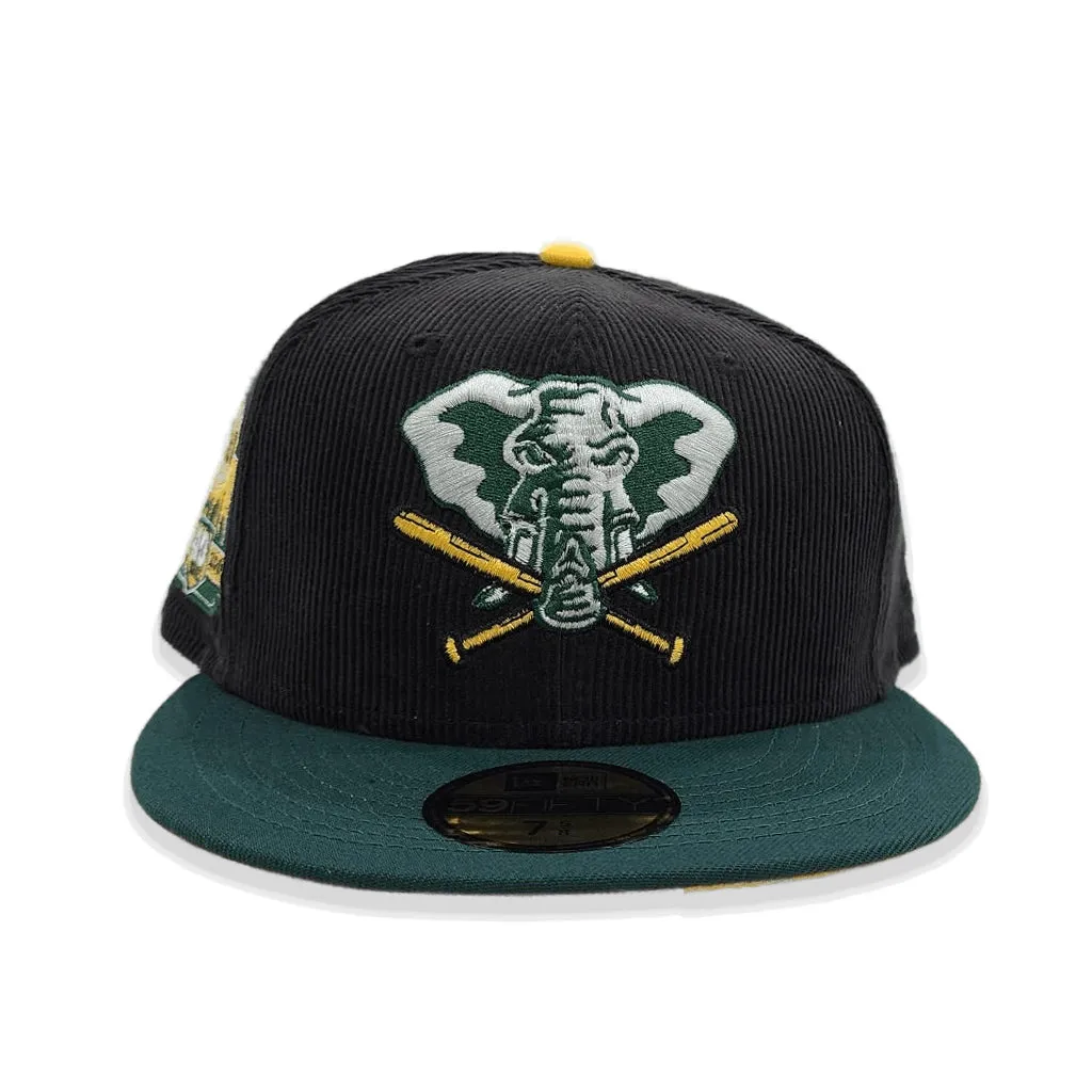 Black Corduroy Oakland Athletics Dark Green Visor Yellow Bottom 40th Anniversary Side Patch New Era 59Fifty Fitted
