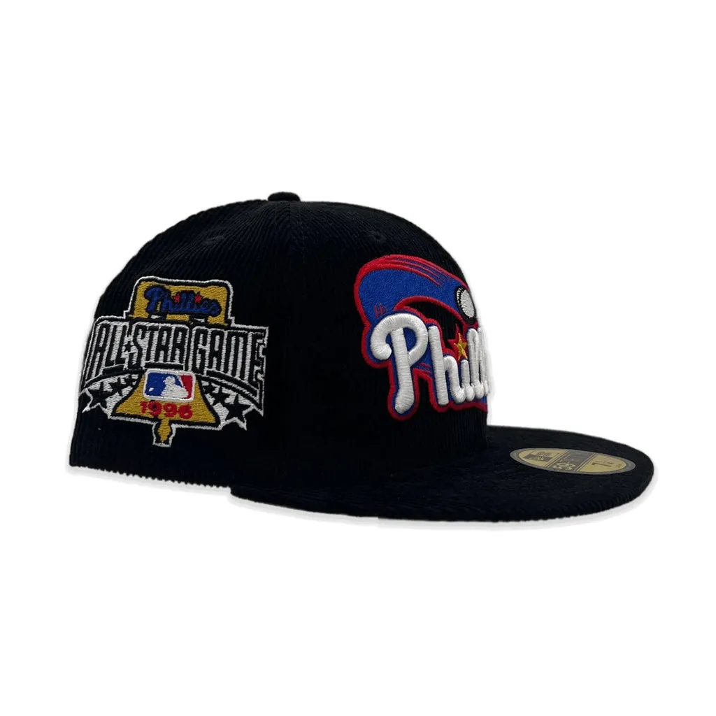 Black Corduroy Philadelphia Phillies Red Bottom 1996 All Star Game Side Patch New Era 59Fifty Fitted