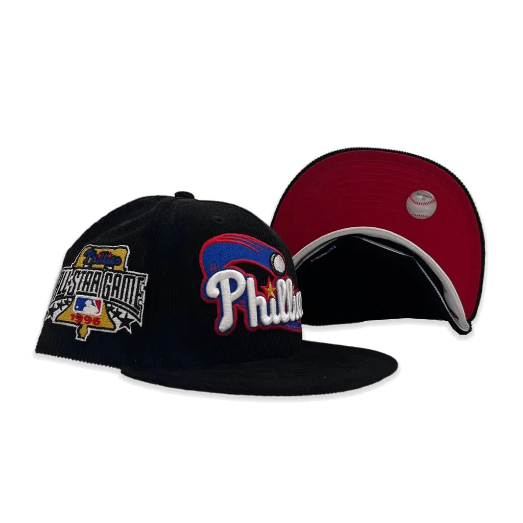 Black Corduroy Philadelphia Phillies Red Bottom 1996 All Star Game Side Patch New Era 59Fifty Fitted