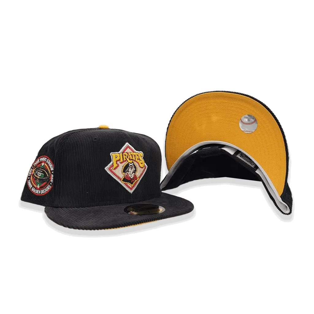 Black Corduroy Pittsburgh Pirates Yellow Bottom Three Rivers Stadium Side Patch New Era 59Fifty Fitted