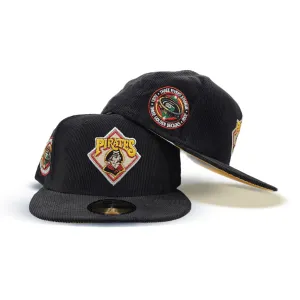 Black Corduroy Pittsburgh Pirates Yellow Bottom Three Rivers Stadium Side Patch New Era 59Fifty Fitted