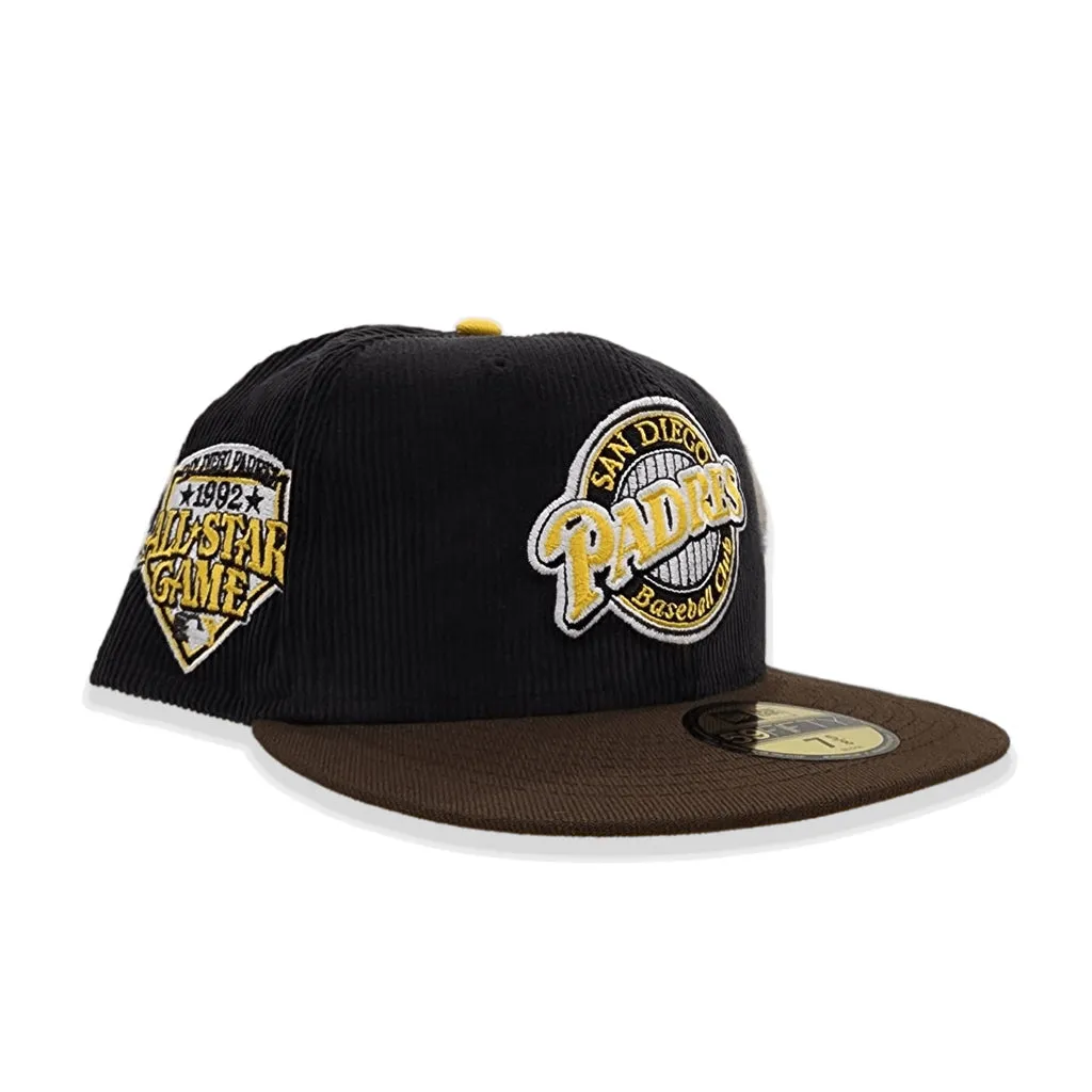 Black Corduroy San Diego Padres Brown Visor Yellow Bottom 1992 All Star Game Side patch New Era 59Fifty Fitted