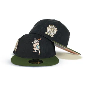 Black Corduroy San Diego Padres Olive Green Visor Peach Bottom 25th Anniversary Side Patch New Era 59Fifty Fitted