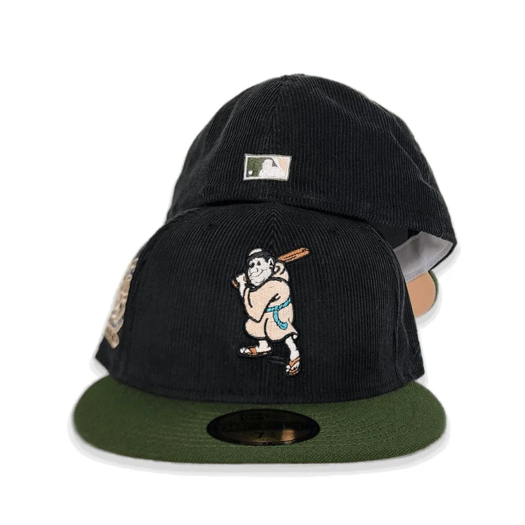 Black Corduroy San Diego Padres Olive Green Visor Peach Bottom 25th Anniversary Side Patch New Era 59Fifty Fitted