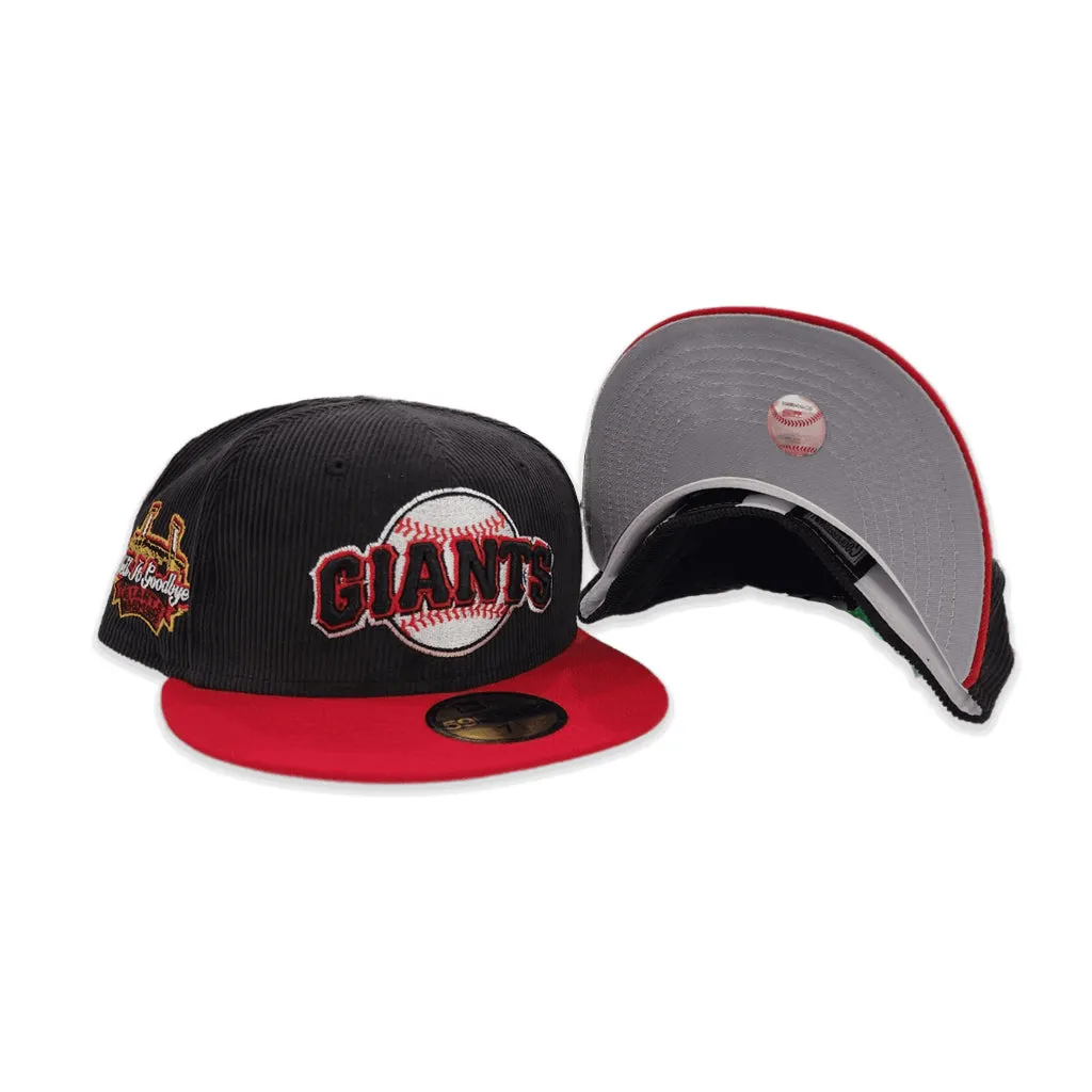 Black Corduroy San Francisco Giants Red Visor Gray Bottom Tell It Goodbye Stadium Side Patch New Era 59Fifty Fitted