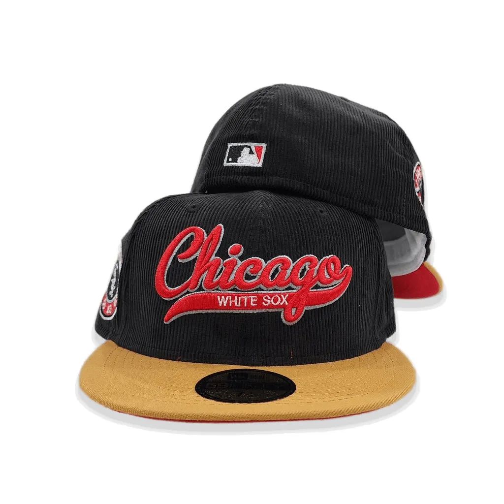 Black Corduroy Script Chicago White Sox Tan Visor Red Bottom All Star Game Side Patch New Era 59Fifty Fitted