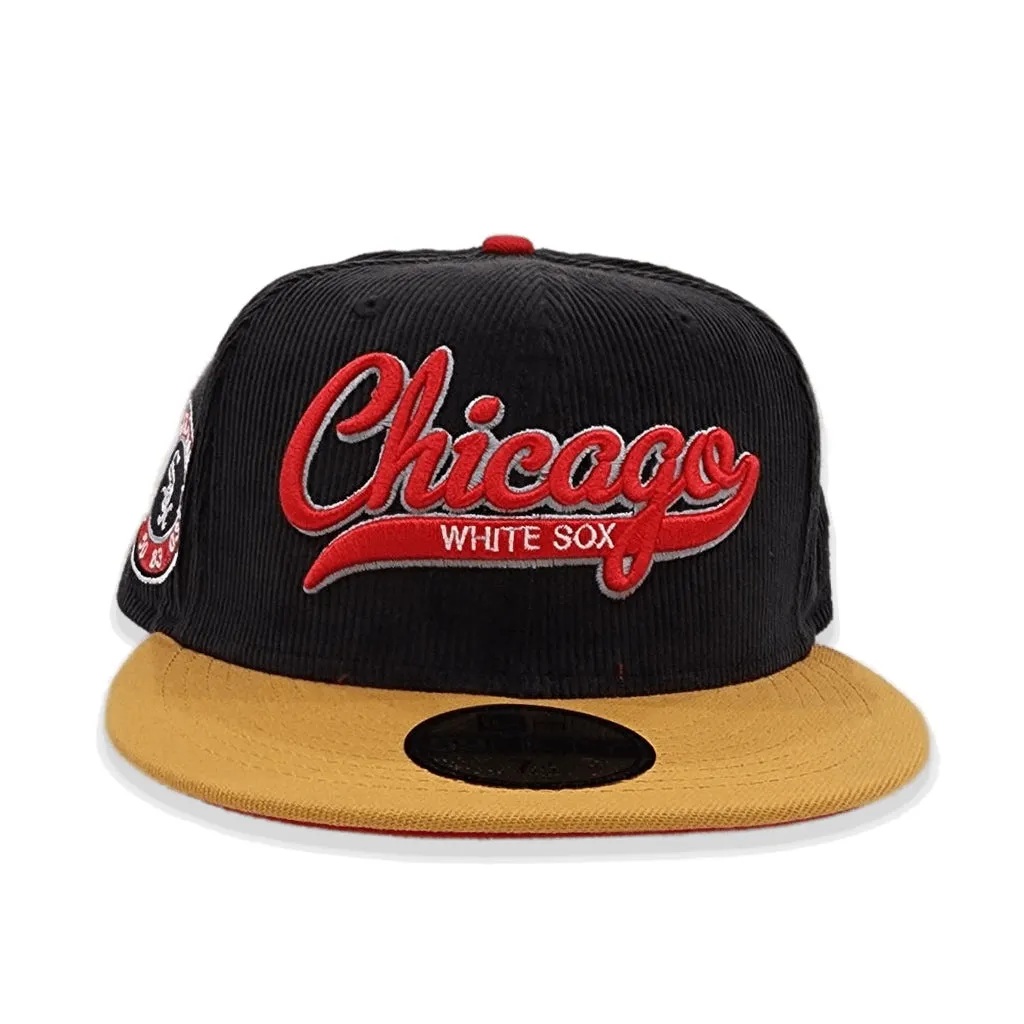 Black Corduroy Script Chicago White Sox Tan Visor Red Bottom All Star Game Side Patch New Era 59Fifty Fitted