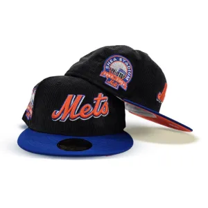 Black Corduroy Script New York Mets Blue Visor Orange Bottom Shea Stadium Side Patch New Era 59Fifty Fitted