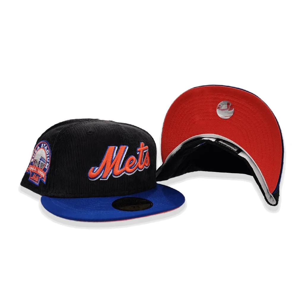 Black Corduroy Script New York Mets Blue Visor Orange Bottom Shea Stadium Side Patch New Era 59Fifty Fitted