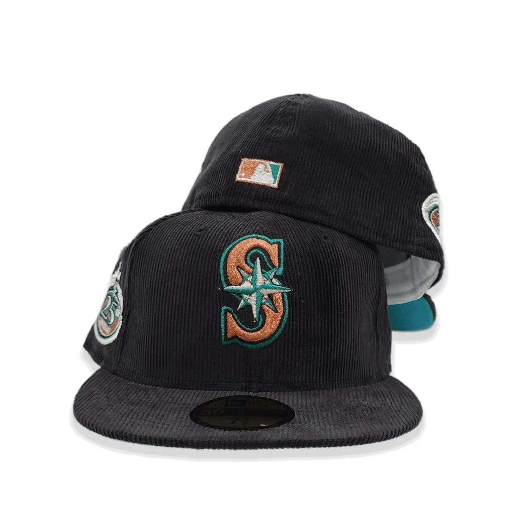 Black Corduroy Seattle Mariners Aqua Bottom 25th Anniversary Side Patch New Era 59Fifty Fitted