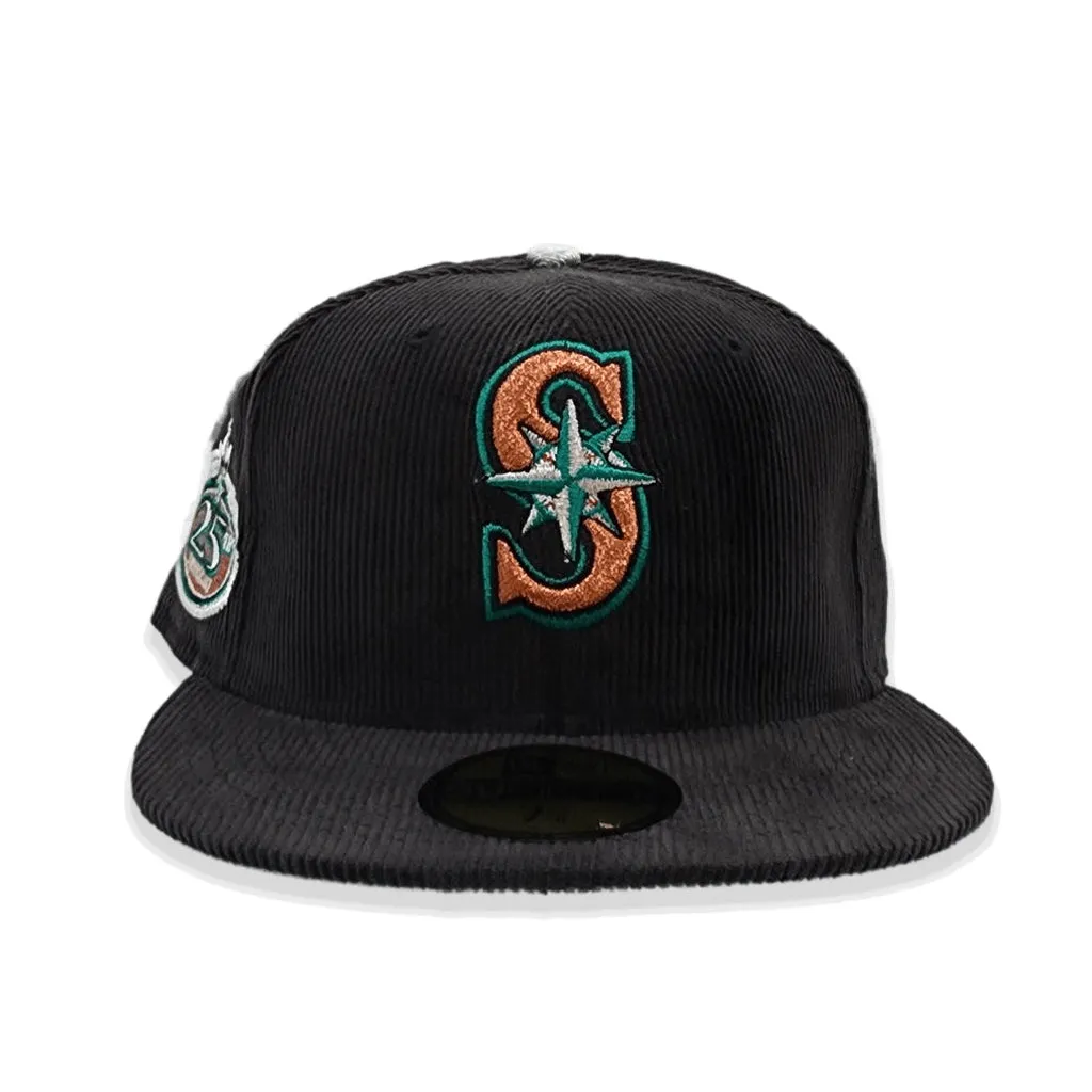 Black Corduroy Seattle Mariners Aqua Bottom 25th Anniversary Side Patch New Era 59Fifty Fitted