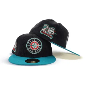 Black Corduroy Seattle Mariners Aqua Visor Gray Bottom 20th Anniversary Side Patch New Era 59Fifty Fitted
