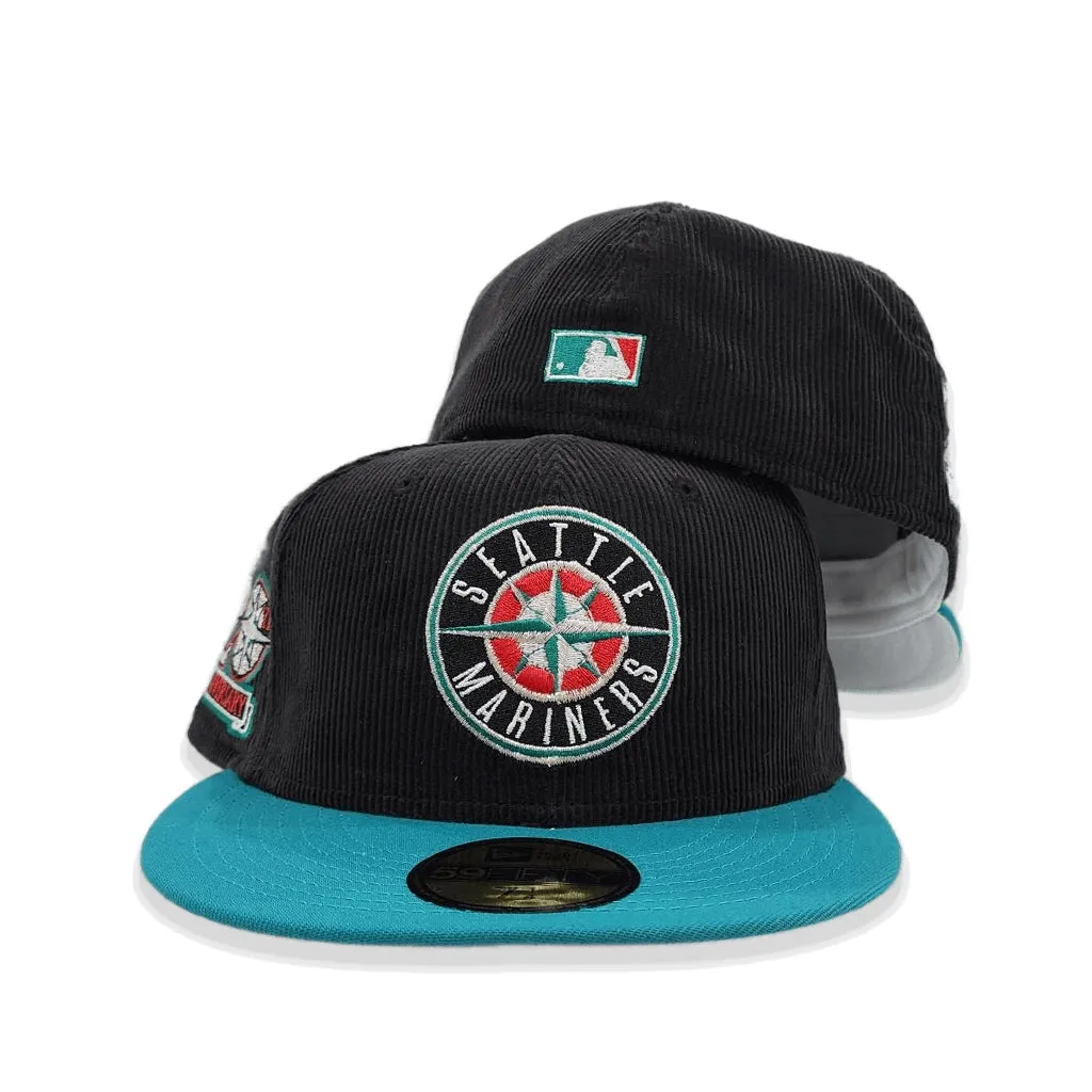 Black Corduroy Seattle Mariners Aqua Visor Gray Bottom 20th Anniversary Side Patch New Era 59Fifty Fitted