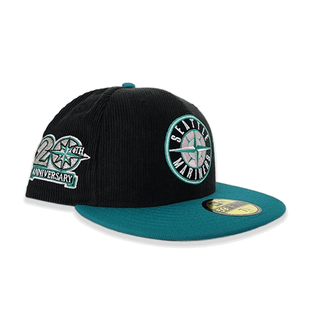 Black Corduroy Seattle Mariners Aqua Visor Pink Bottom 20th Anniversary Side Patch New Era 59Fifty Fitted