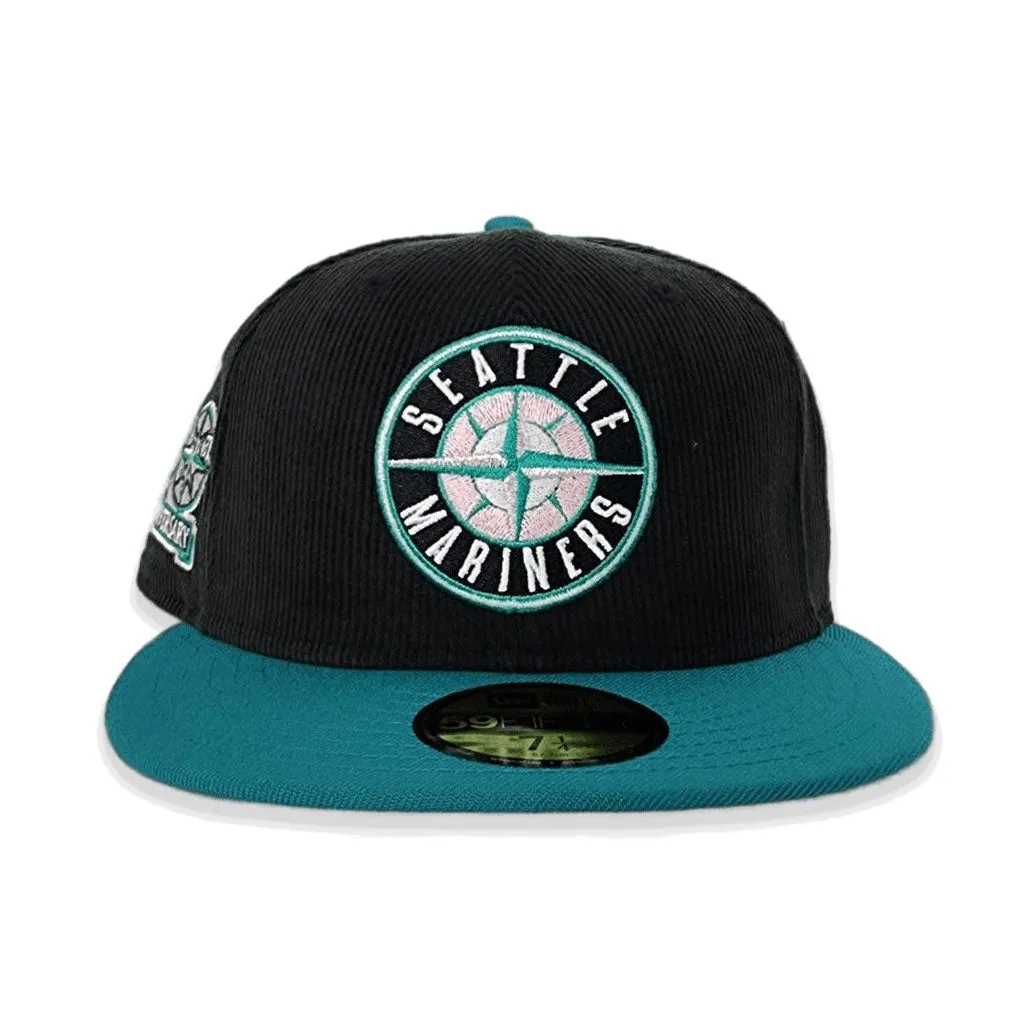 Black Corduroy Seattle Mariners Aqua Visor Pink Bottom 20th Anniversary Side Patch New Era 59Fifty Fitted