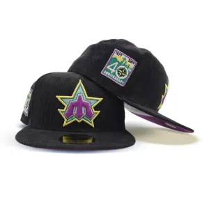 Black Corduroy Seattle Mariners Grape Purple Bottom 40th Anniversary Side Patch New Era 59Fifty Fitted